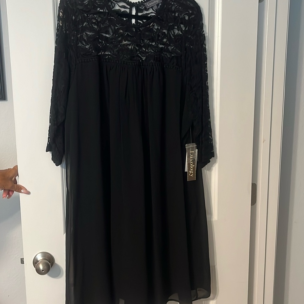 Women’s formal Dress: Black with long sleeve lace. Brand new with tags. Size 24